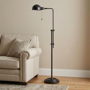 58" Bronze Adjustable Traditional Shaped Floor Lamp With Bronze Dome Shade