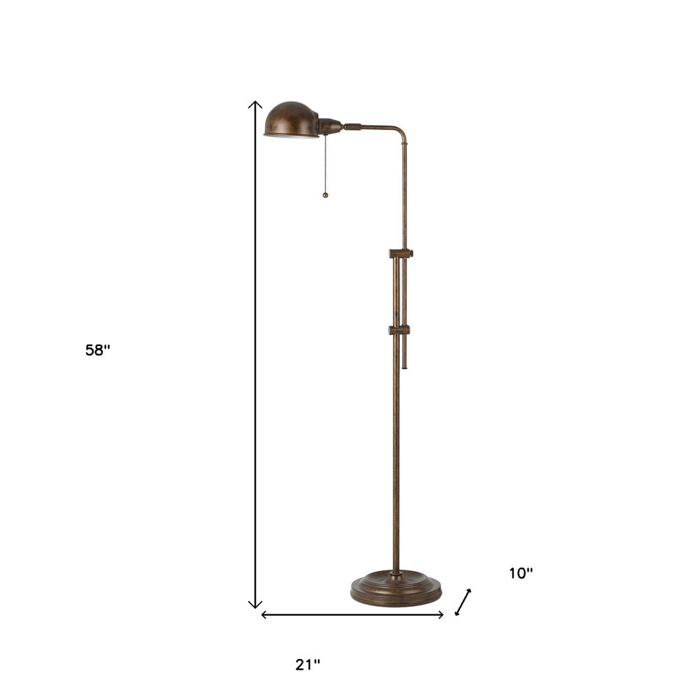58" Rust Metal Adjustable Swing Arm Floor Lamp With Rust Metal Dome Shade