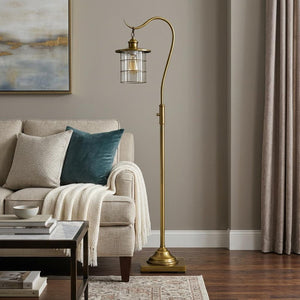 60" Brass Traditional Shaped Floor Lamp With Bronze Transparent Glass Drum Shade