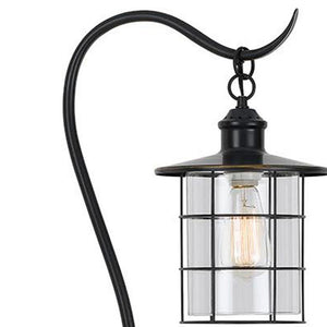 60" Antiqued Bronze Lantern Style Floor Lamp With Glass and Metal Shade
