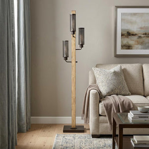 61" Brown Three Light Traditional Shaped Floor Lamp With Black Novelty Shade