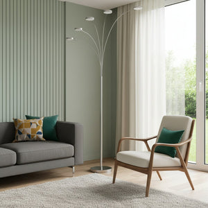 82" Nickel Five Light Led Arc Floor Lamp