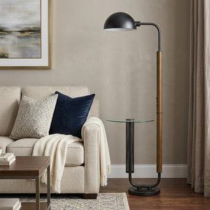 63" Brown Tray Table Floor Lamp With Bronze Transparent Glass Dome Shade