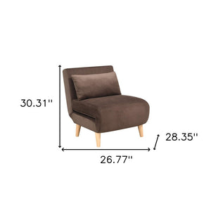 27" Brown and Natural Upholstered Convertible Chair And Toss Pillow