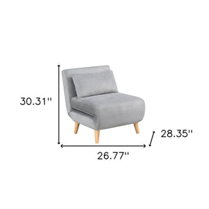 27" Light Gray and Natural Upholstered Convertible Chair And Toss Pillow