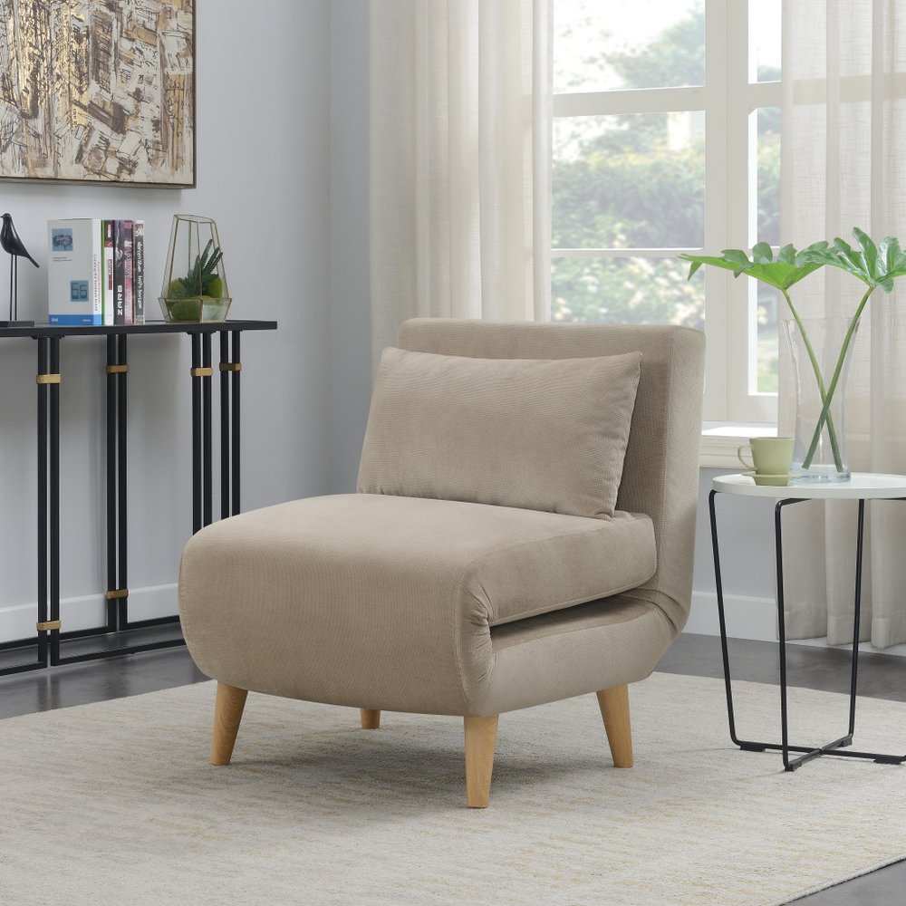 27" Beige and Natural Upholstered Slipper Chair And Toss Pillow