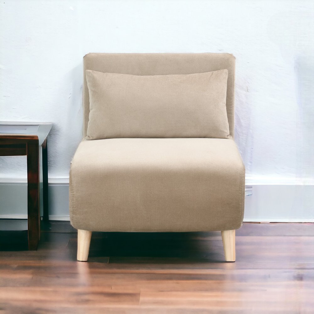 27" Beige and Natural Upholstered Slipper Chair And Toss Pillow