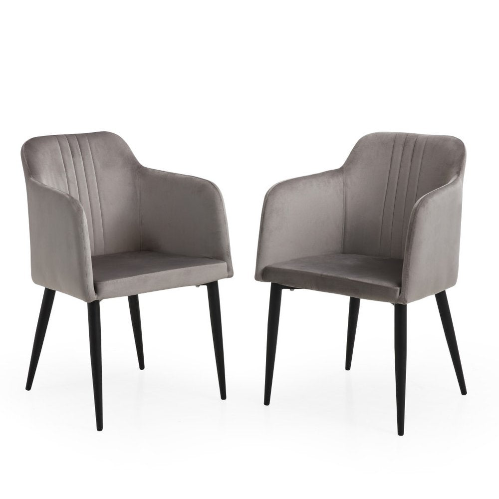 Set of Two 23" Gray and Black Velvet Arm Chair