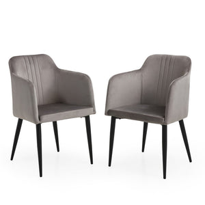 Set of Two 23" Gray and Black Velvet Arm Chair