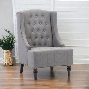 25" Gray and Black Upholstered Tufted Wingback Chair