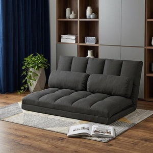 45" Gray Futon Convertible Sleeper Loveseat and Toss Pillows