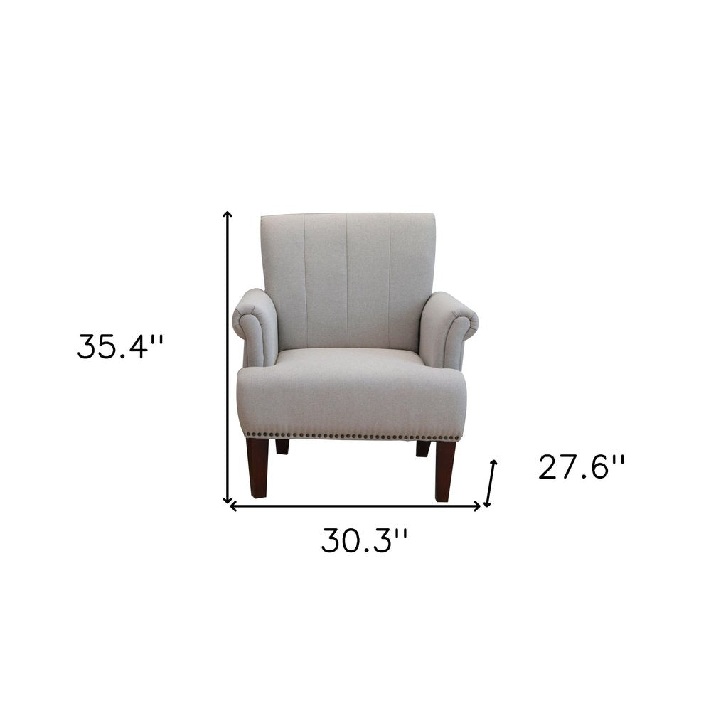 30" Light Gray and Brown Upholstered Arm Chair