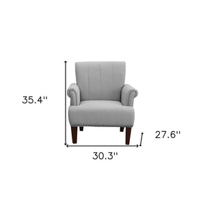 30" Light Gray and Brown Upholstered Arm Chair