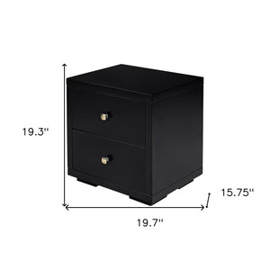 19" Black Solid and Manufactured Wood Two Drawer Nightstand