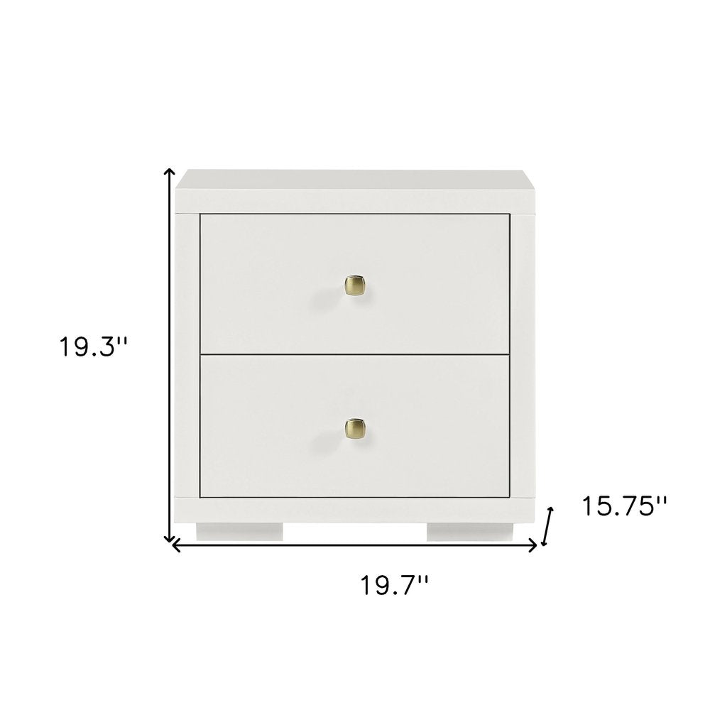 19" White Solid and Manufactured Wood Two Drawer Nightstand