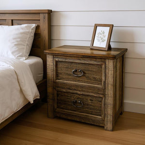 28" Wood Brown Two Drawer Nightstand