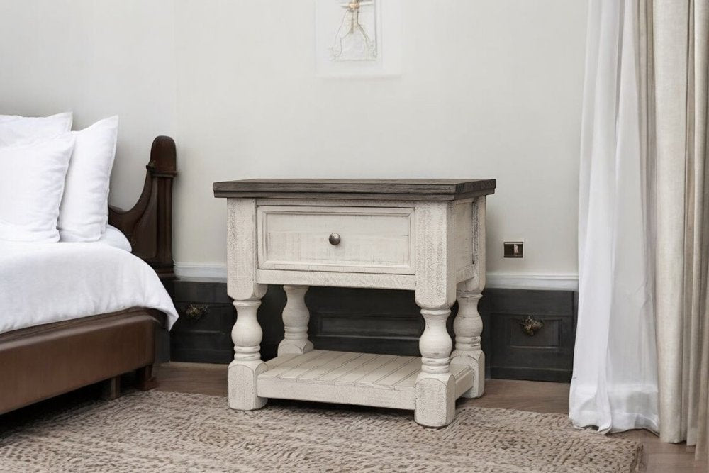 27" Ivory Solid Wood One Drawer Nightstand