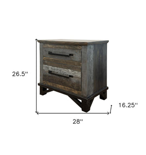 27" Brown Solid Wood Two Drawer Nightstand