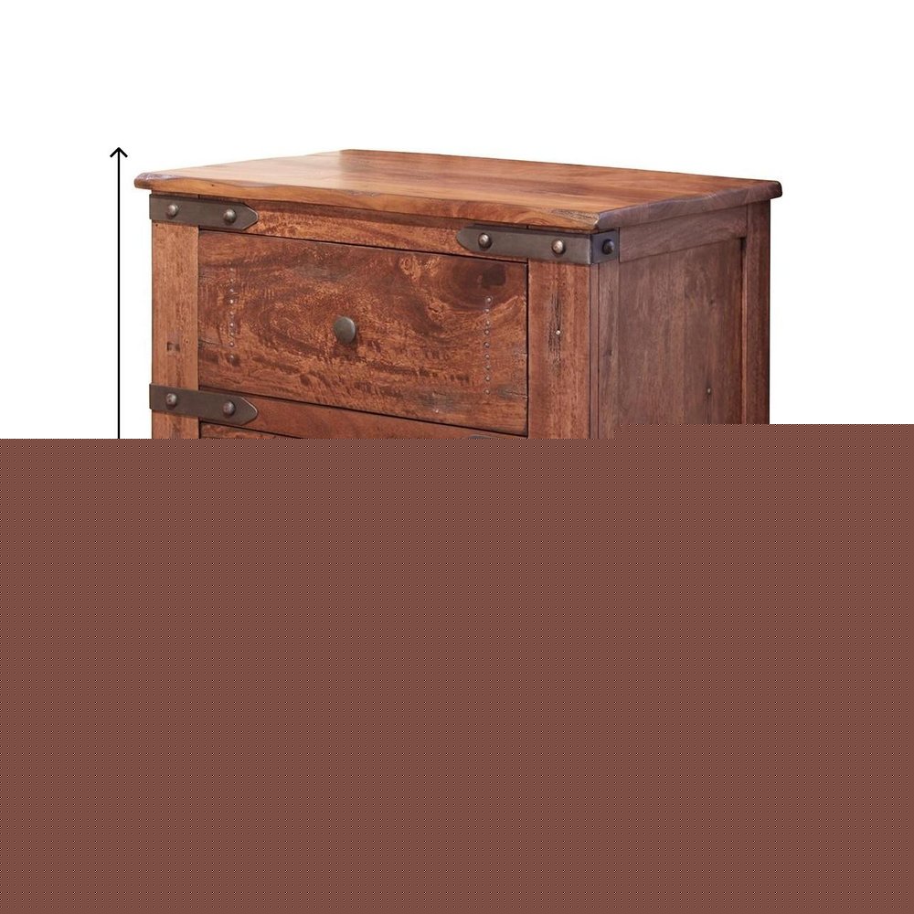 29" Wood Brown Two Drawer Nightstand