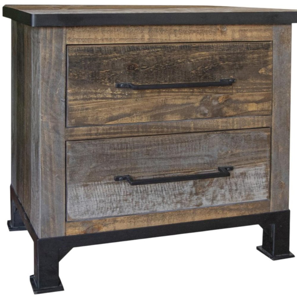 27" Gray Solid Wood Two Drawer Nightstand