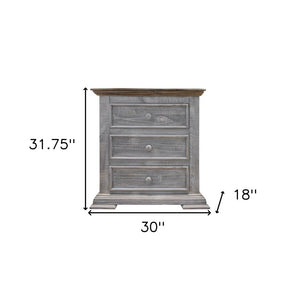 32" Gray Three Drawer Nightstand