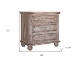 31" Brown Solid Wood Three Drawer Nightstand