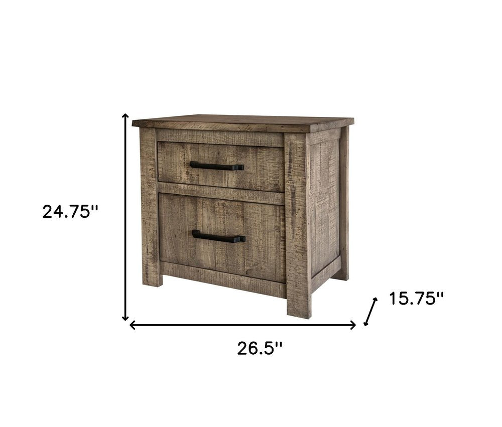 25" Brown Solid Wood Two Drawer Nightstand