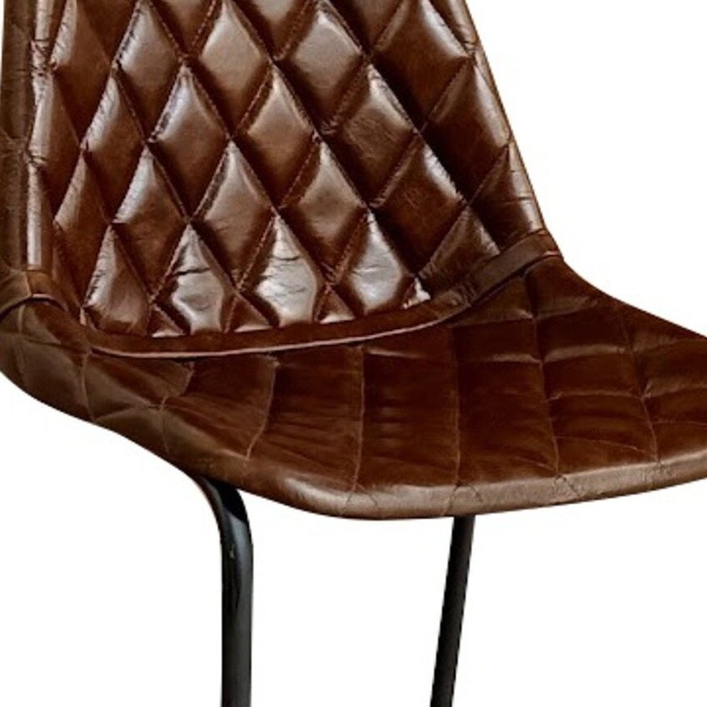 27" Brown And Black Leather And Genuine Leather And Iron Counter Height Bar Chair