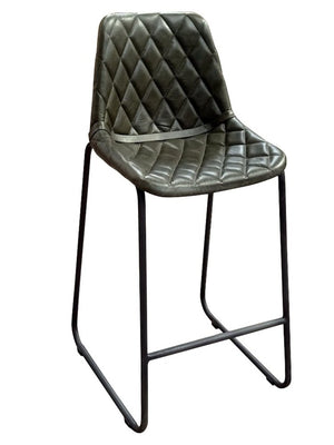 27" Green And Black Leather And Genuine Leather And Iron Counter Height Bar Chair