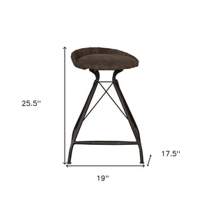 25" Brown and Black Leather and Iron Low Back Counter Height Swivel Bar Chair