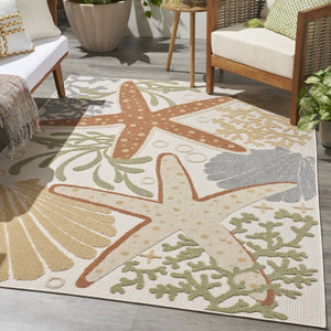 4' X 6' Ivory Orange And Blue Indoor Outdoor Area Rug