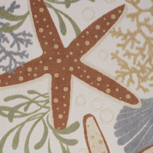 6' X 9' Ivory Orange And Blue Indoor Outdoor Area Rug