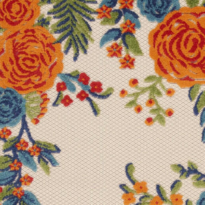 3' X 4' Ivory Orange and Blue Floral Indoor Outdoor Area Rug