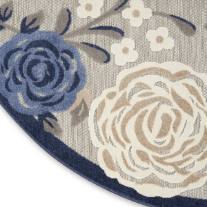 8' Blue and Gray Round Floral Indoor Outdoor Area Rug