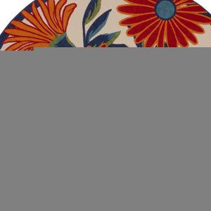 8' Ivory Orange and Blue Round Floral Indoor Outdoor Area Rug