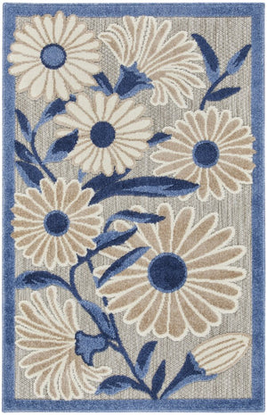 3' X 4' Blue and Gray Floral Indoor Outdoor Area Rug