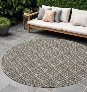 8' Charcoal Round Floral Indoor Outdoor Area Rug