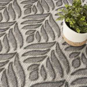 8' Charcoal Round Floral Indoor Outdoor Area Rug