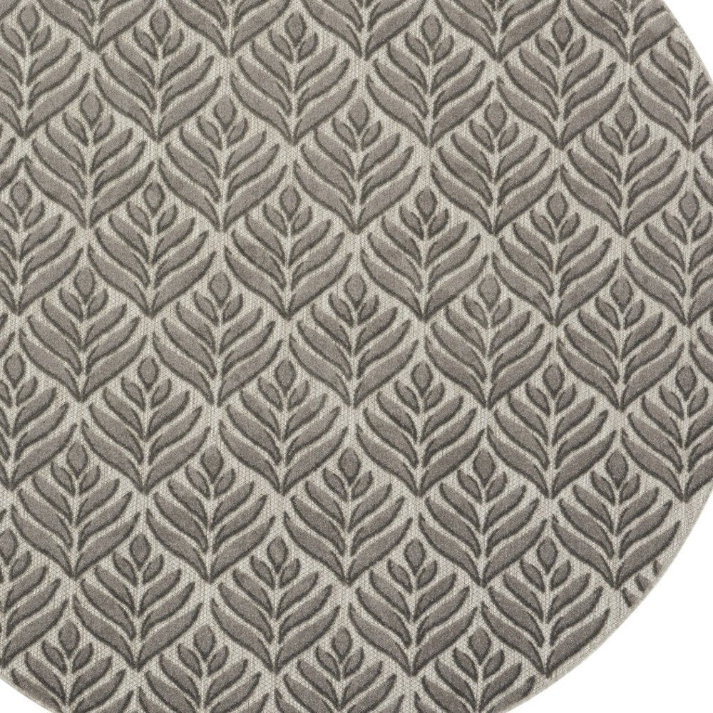 8' Charcoal Round Floral Indoor Outdoor Area Rug