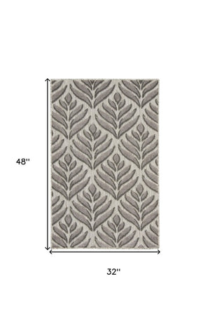 3' X 4' Charcoal Floral Indoor Outdoor Area Rug