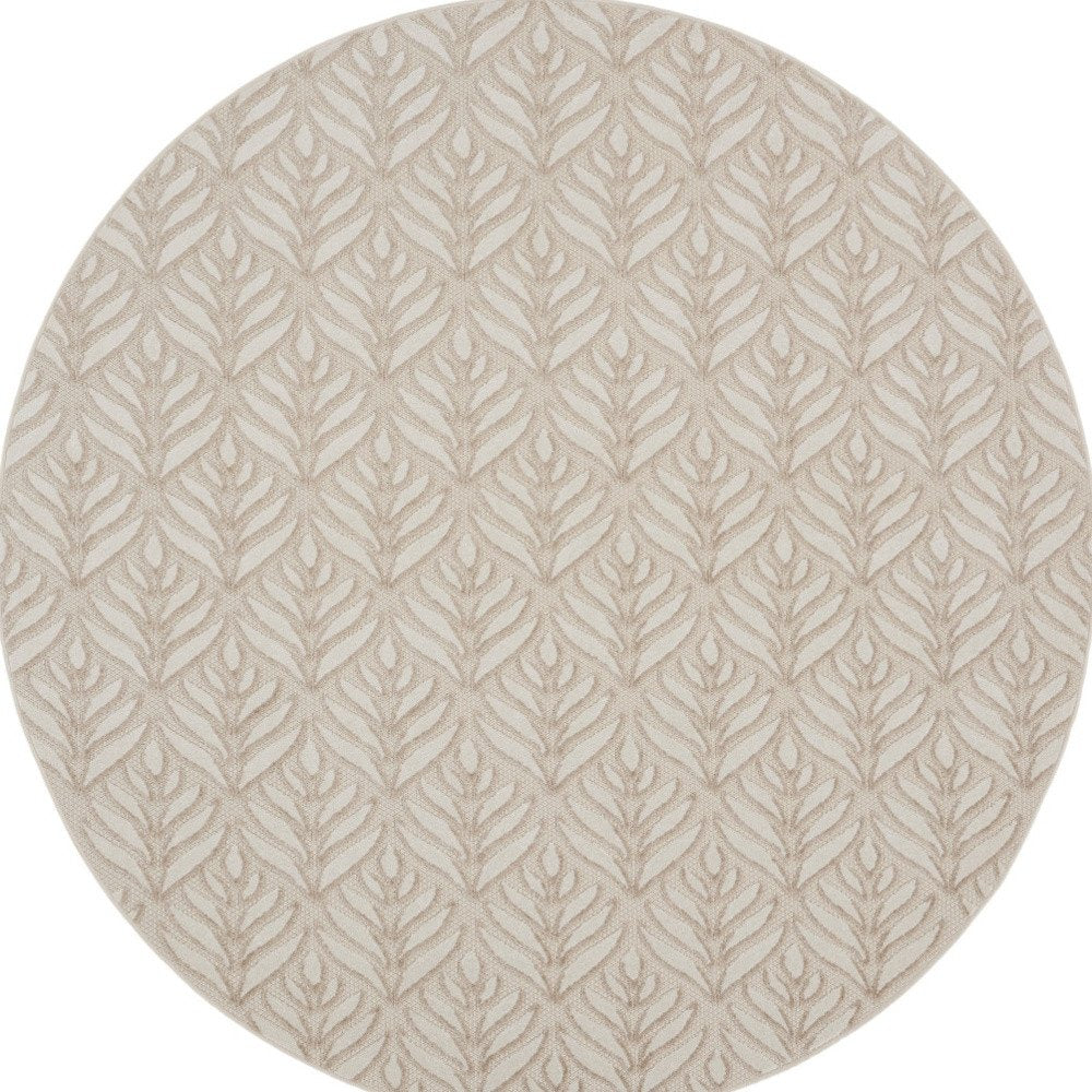 8' Gray and Ivory Round Floral Indoor Outdoor Area Rug