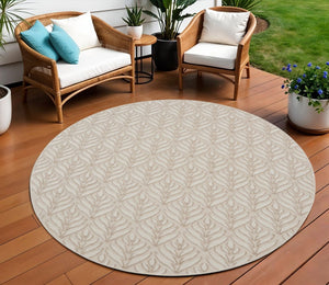 8' Gray and Ivory Round Floral Indoor Outdoor Area Rug