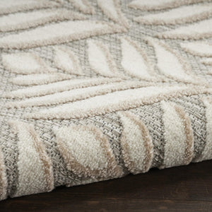 8' Gray and Ivory Round Floral Indoor Outdoor Area Rug
