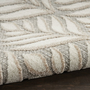 8' Gray and Ivory Round Floral Indoor Outdoor Area Rug