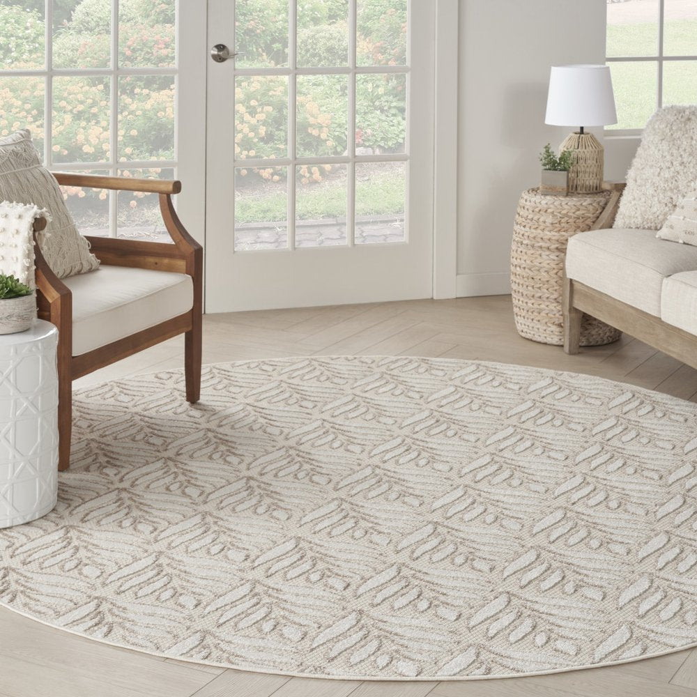 8' Gray and Ivory Round Floral Indoor Outdoor Area Rug