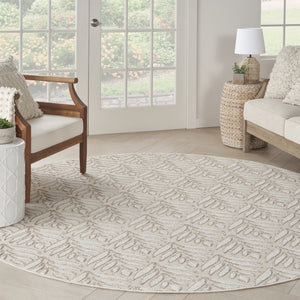 8' Gray and Ivory Round Floral Indoor Outdoor Area Rug