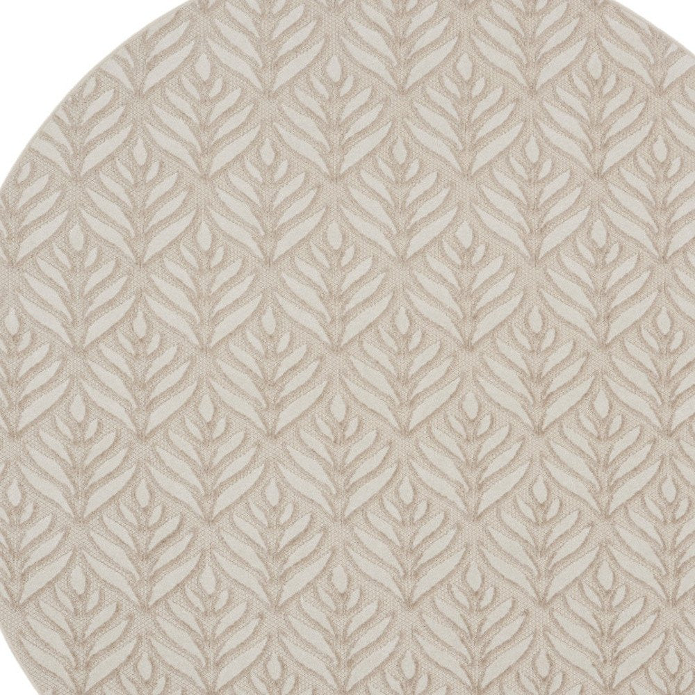 8' Gray and Ivory Round Floral Indoor Outdoor Area Rug