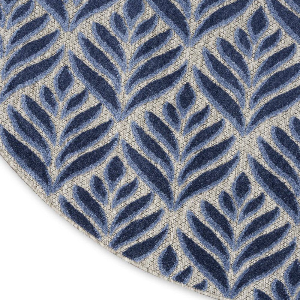8' Blue Round Floral Indoor Outdoor Area Rug