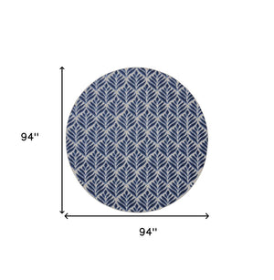 8' Blue Round Floral Indoor Outdoor Area Rug