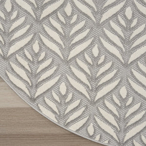8' Gray Round Floral Indoor Outdoor Area Rug